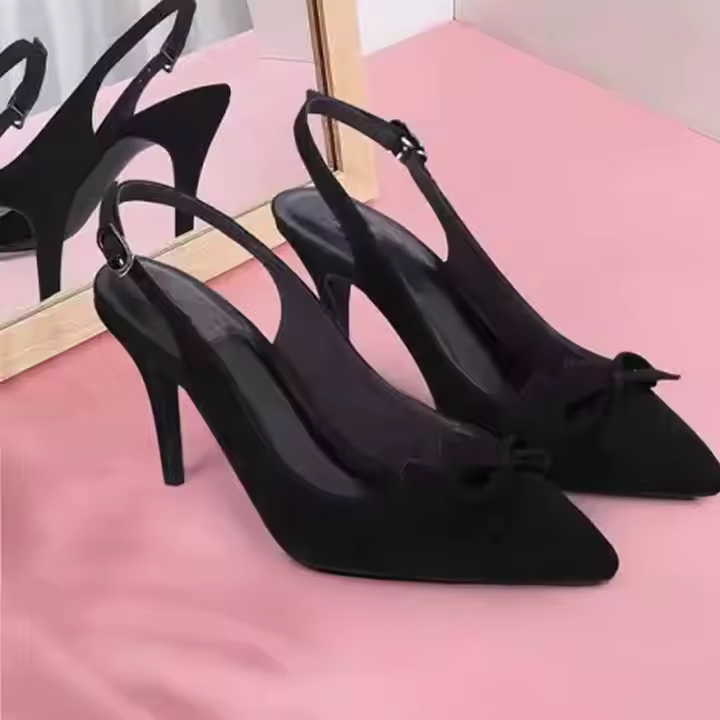 2022 New Summer Style! Women Premium PU Leather 7cm Heeled Sandal with Cute Bow Tie, OEM Available