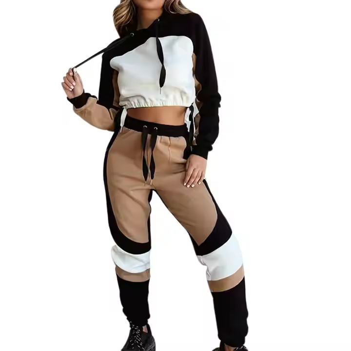 New Design Women Jogging Suits Patchwork Hoodie 2 Pcs Running Set Workout Sportswear Casual Loose Sports Suits