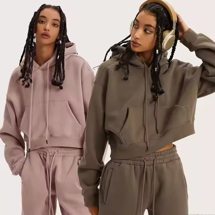 Fall Winter Women Fitness Outfits Custom Plain Hoodie Jogger Streetwear Blank Sweatshirt 2 Piece Women Sweatsuit Set Tracksuit