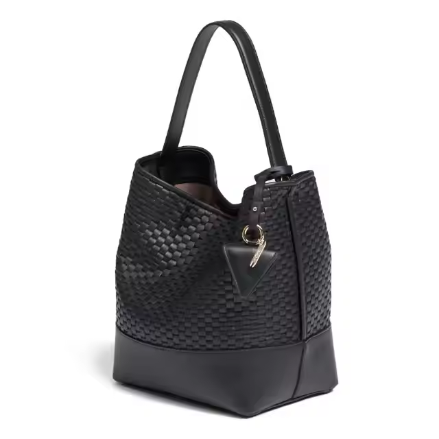 Made in Italy Woven with 18th Century Treadle Looms Leather Medium Bucketbag Black for Everyday use