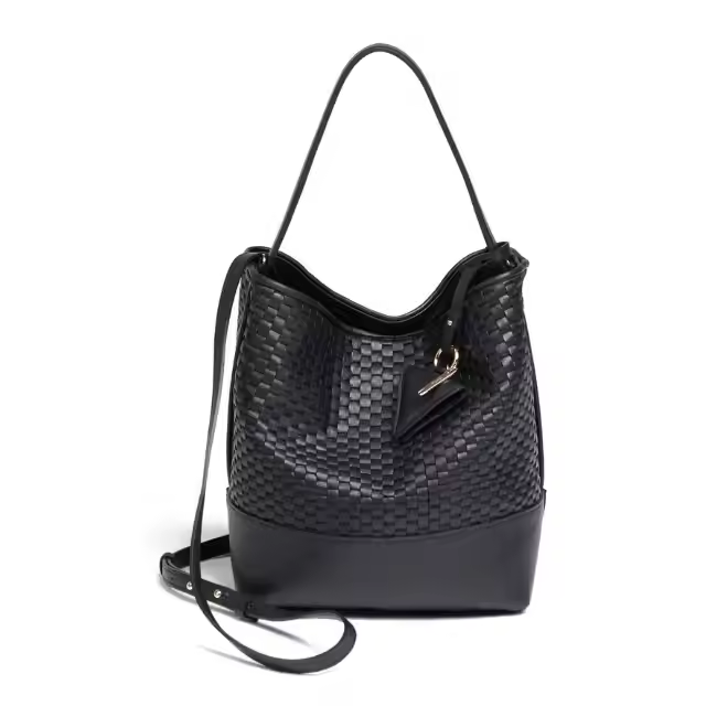 Made in Italy Woven with 18th Century Treadle Looms Leather Medium Bucketbag Black for Everyday use
