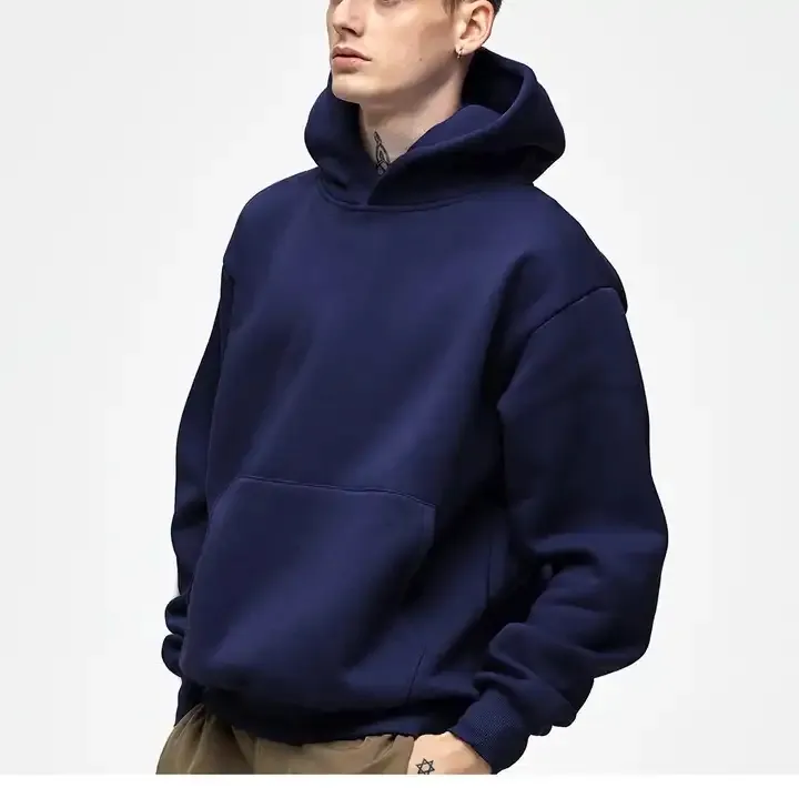 Oversize Blank Fleece Hoodies no string Embroidery 500g Heavy Weight Street Wear Plain Men's Hoodies