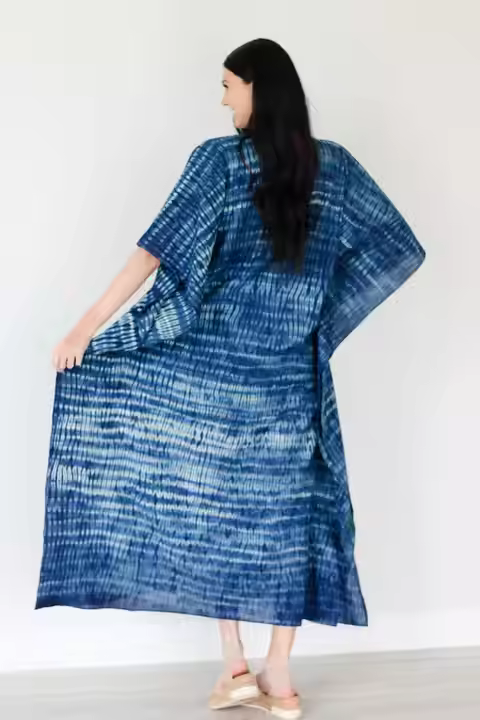 100% Cotton Indian Women Kaftan Hand Block Print Muslim Dress for Party Casual and Office Wear with Natural Waistline