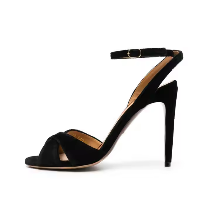 Custom Large Size 34-45 Summer Open Toe Women High Heel Ladies Ankle Metal Buckle Straps Suede Sandals