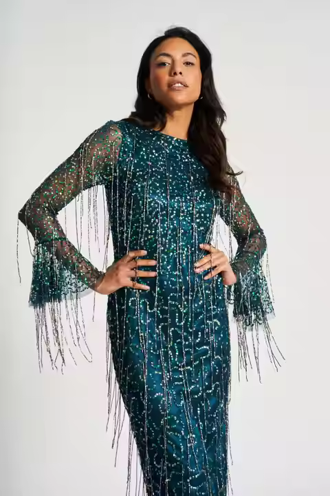 Beautifully Made Fringes Tulle Dress with Elegant Beads Royal Touch & Elegant Floral Pattern Crafted by Master Craftsman