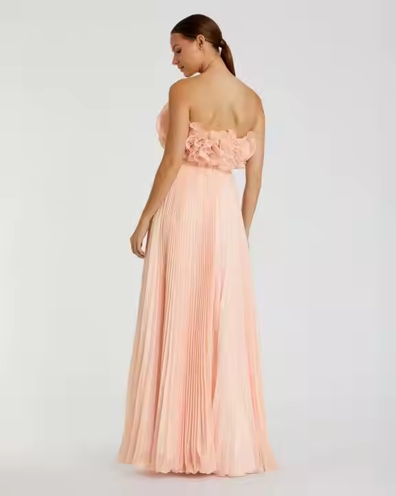 Simple Fashion Strapless Maxi Dress Embellished Pearls Embroidered A-Line Silhouette Natural Waist Front Nonwoven Modest Solid